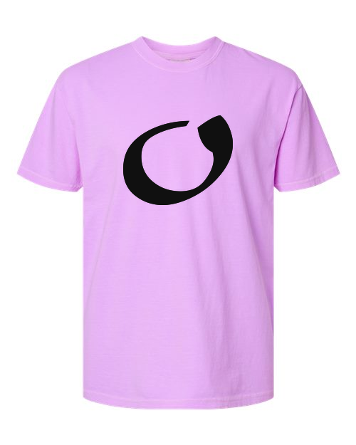 Alphabet O T-Shirt 9 inch calligraphy Black ink, Neon Violet