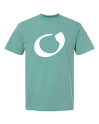 Alphabet O T-Shirt 9 inch calligraphy White ink, Seafoam