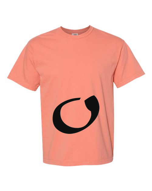 Alphabet O T-Shirt 9 inch calligraphy Black ink, Terracotta