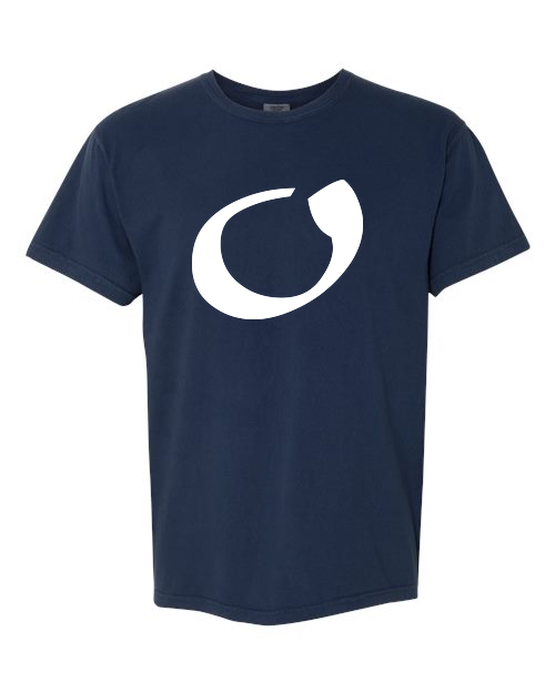 Alphabet O T-Shirt 9 inch calligraphy White ink, True Navy