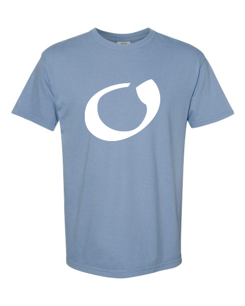 Alphabet O T-Shirt 9 inch calligraphy White ink, Washed Denim