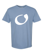 Alphabet O T-Shirt 9 inch calligraphy White ink, Washed Denim
