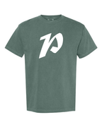 Alphabet P T-Shirt 9 inch calligraphy White ink, Blue Spruce