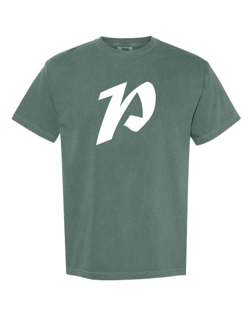 Alphabet P T-Shirt 9 inch calligraphy White ink, Blue Spruce