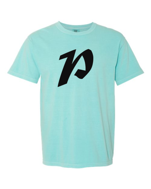 Alphabet P T-Shirt 9 inch calligraphy Black ink, Chalky Mint