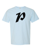 Alphabet P T-Shirt 9 inch calligraphy Black ink, Chambray