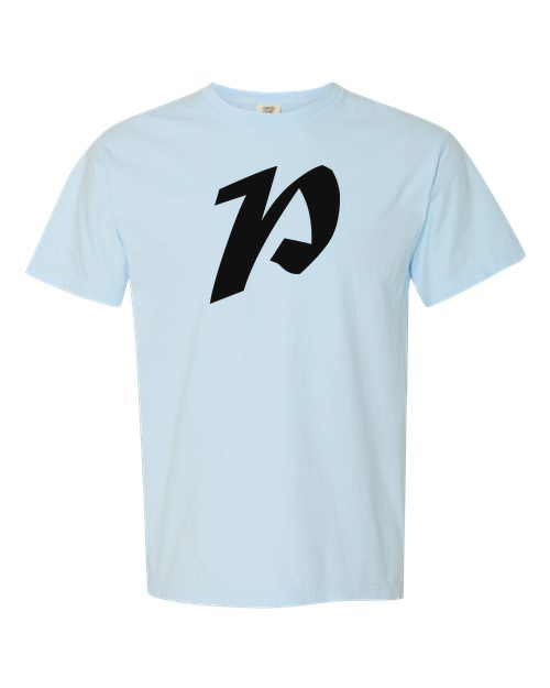 Alphabet P T-Shirt 9 inch calligraphy Black ink, Chambray