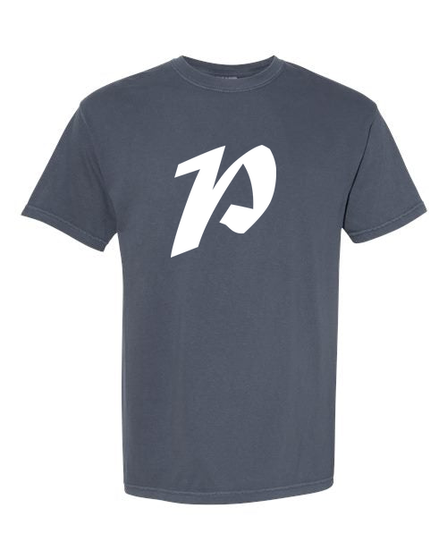 Alphabet P T-Shirt 9 inch calligraphy White ink, Denim