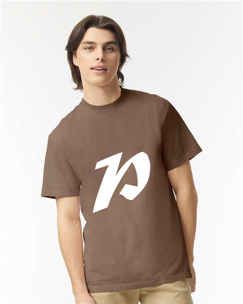 Alphabet P T-Shirt 9 inch calligraphy White ink, Espresso