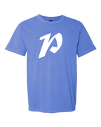 Alphabet P T-Shirt 9 inch calligraphy White ink, Flo Blue