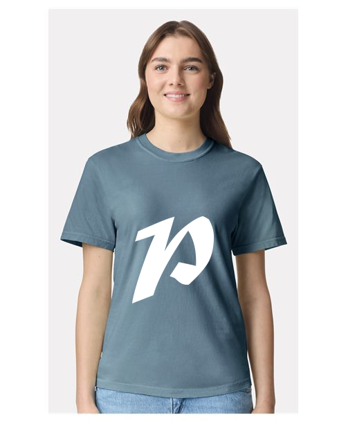 Alphabet P T-Shirt 9 inch calligraphy White ink, Ice Blue