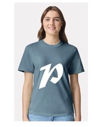 Alphabet P T-Shirt 9 inch calligraphy White ink, Ice Blue