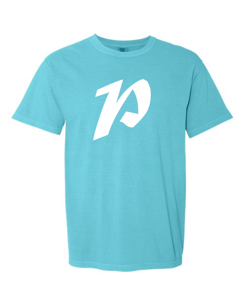 Alphabet P T-Shirt 9 inch calligraphy White ink, Lagoon