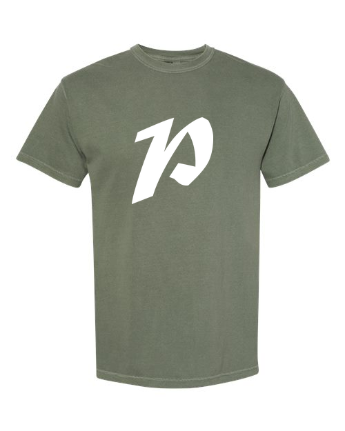 Alphabet P T-Shirt 9 inch calligraphy White ink, Moss
