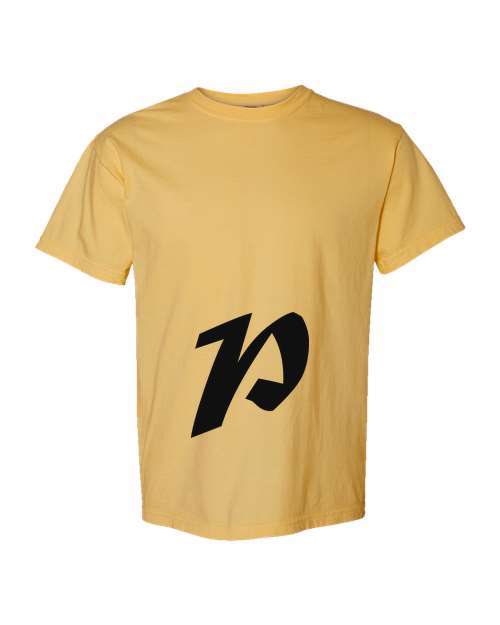 Alphabet P T-Shirt 9 inch calligraphy Black ink, Mustard