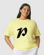 Alphabet P T-Shirt 9 inch calligraphy Black ink, Neon Lemon