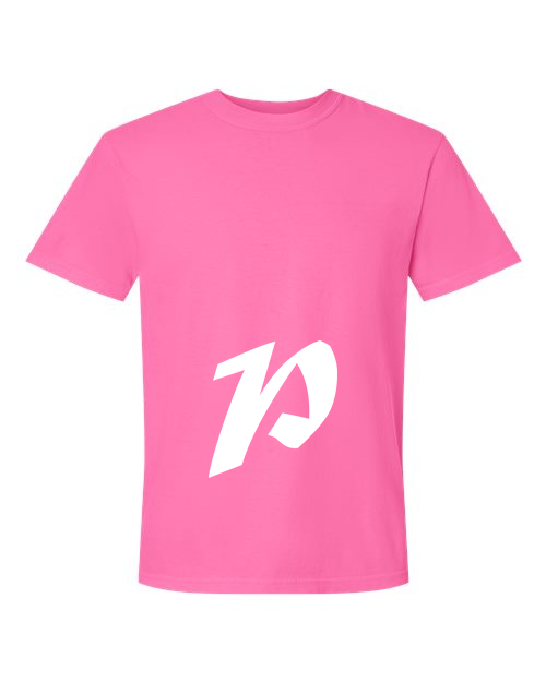 Alphabet P T-Shirt 9 inch calligraphy White ink, Neon Pink