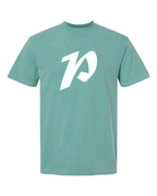 Alphabet P T-Shirt 9 inch calligraphy White ink, Seafoam