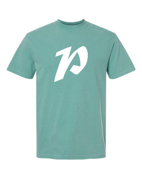 Alphabet P T-Shirt 9 inch calligraphy White ink, Seafoam