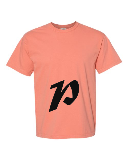 Alphabet P T-Shirt 9 inch calligraphy Black ink, Terracotta