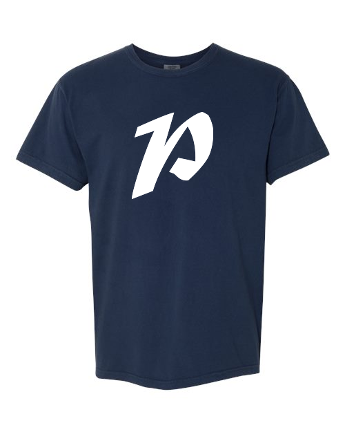 Alphabet P T-Shirt 9 inch calligraphy White ink, True Navy