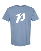 Alphabet P T-Shirt 9 inch calligraphy White ink, Washed Denim