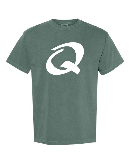 Alphabet Q T-Shirt 9 inch calligraphy White ink, Blue Spruce
