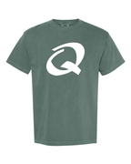 Alphabet Q T-Shirt 9 inch calligraphy White ink, Blue Spruce