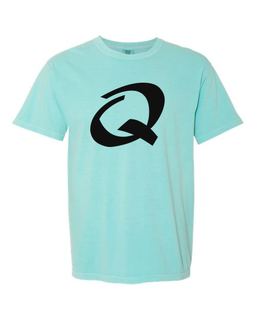 Alphabet Q T-Shirt 9 inch calligraphy Black ink, Chalky Mint