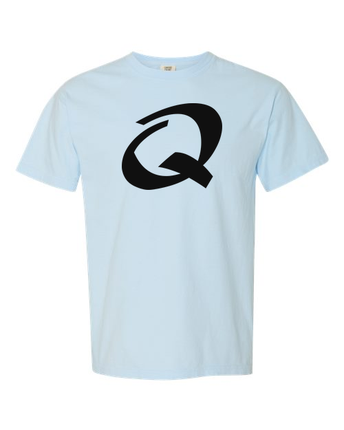 Alphabet Q T-Shirt 9 inch calligraphy Black ink, Chambray