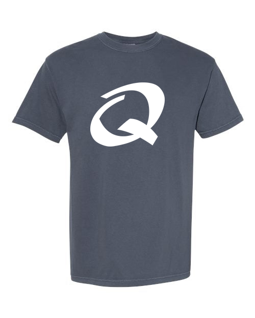 Alphabet Q T-Shirt 9 inch calligraphy White ink, Denim