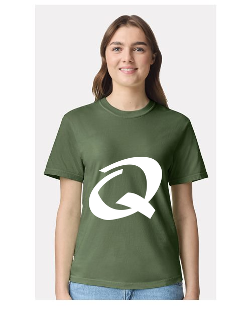 Alphabet Q T-Shirt 9 inch calligraphy White ink, Hemp