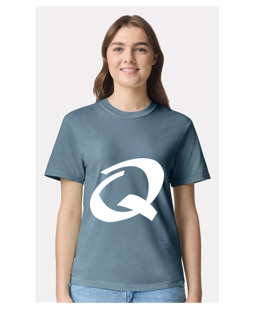 Alphabet Q T-Shirt 9 inch calligraphy White ink, Ice Blue