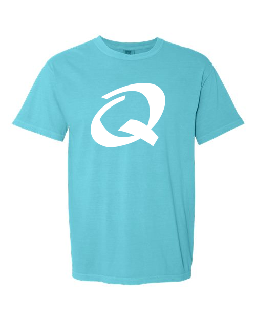 Alphabet Q T-Shirt 9 inch calligraphy White ink, Lagoon