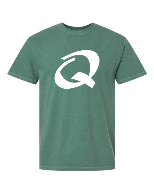Alphabet Q T-Shirt 9 inch calligraphy White ink, Light Green