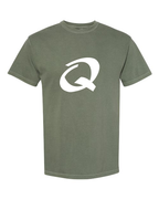 Alphabet Q T-Shirt 9 inch calligraphy White ink, Moss