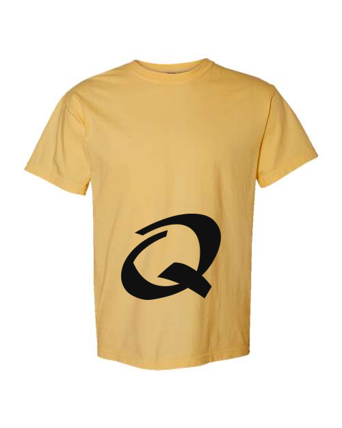 Alphabet Q T-Shirt 9 inch calligraphy Black ink, Mustard