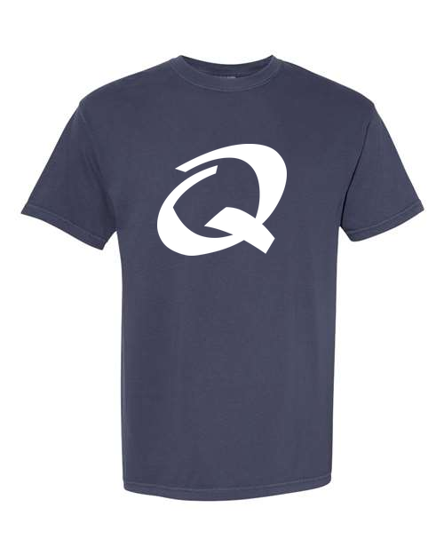 Alphabet Q T-Shirt 9 inch calligraphy White ink, Navy