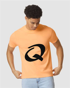 Alphabet Q T-Shirt 9 inch calligraphy Black ink, Neon Cantaloupe