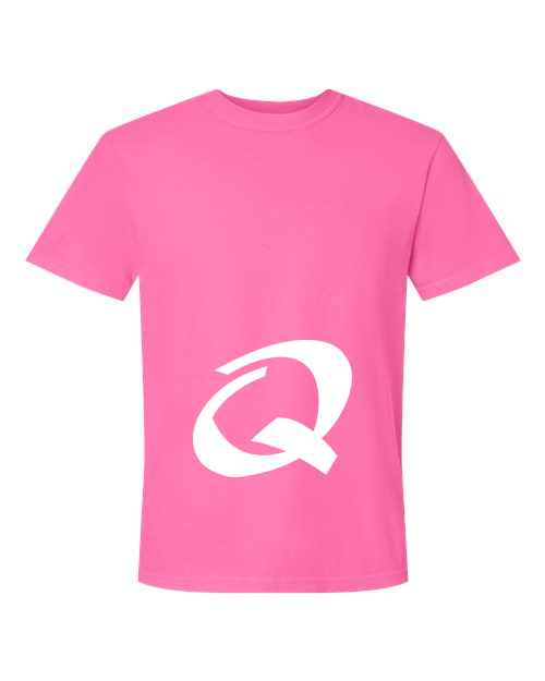 Alphabet Q T-Shirt 9 inch calligraphy White ink, Neon Pink