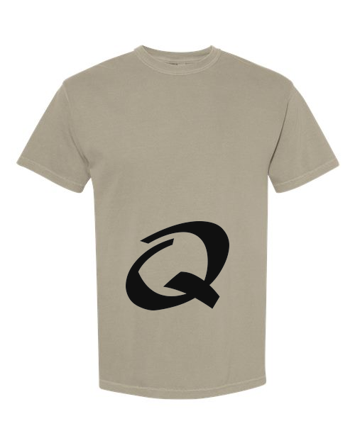 Alphabet Q T-Shirt 9 inch calligraphy Black ink, Sandstone