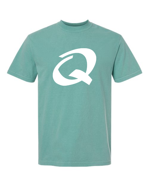 Alphabet Q T-Shirt 9 inch calligraphy White ink, Seafoam