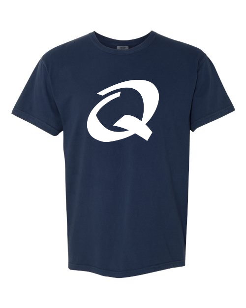 Alphabet Q T-Shirt 9 inch calligraphy White ink, True Navy