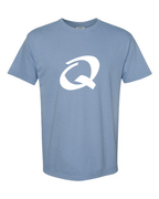 Alphabet Q T-Shirt 9 inch calligraphy White ink, Washed Denim