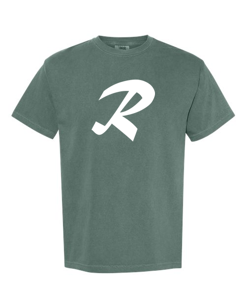 Alphabet R T-Shirt 9 inch calligraphy White ink, Blue Spruce