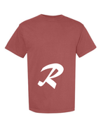 Alphabet R T-Shirt 9 inch calligraphy White ink, Brick