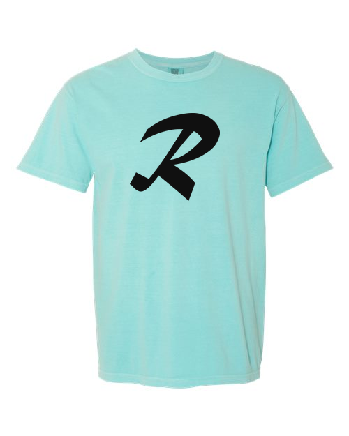 Alphabet R T-Shirt 9 inch calligraphy Black ink, Chalky Mint
