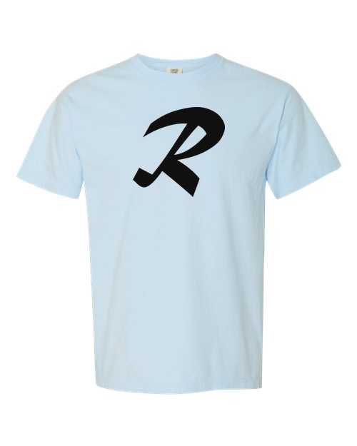 Alphabet R T-Shirt 9 inch calligraphy Black ink, Chambray