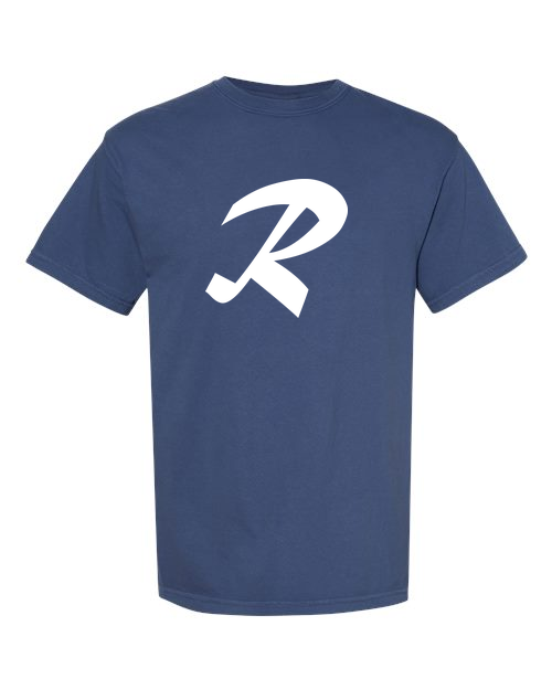 Alphabet R T-Shirt 9 inch calligraphy White ink, China Blue