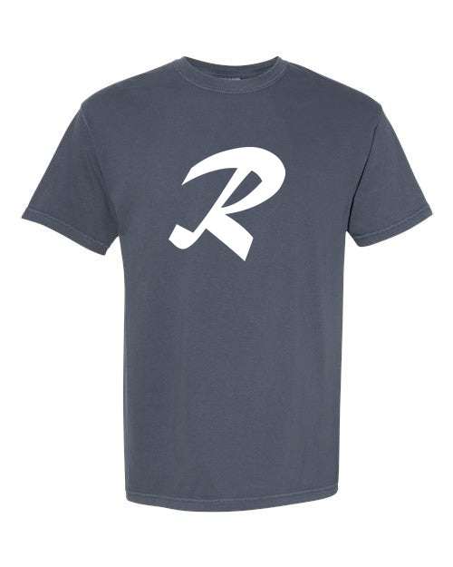 Alphabet R T-Shirt 9 inch calligraphy White ink, Denim